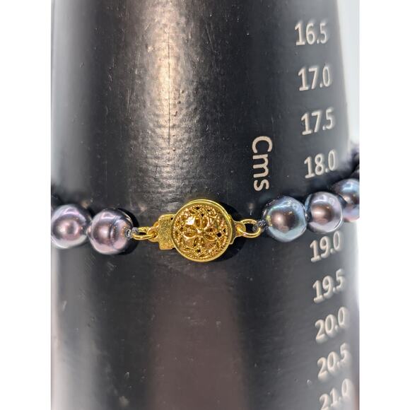 Genuine Approximate 7mm Peacock Knotted Pearl Gold Tone Slide In Clasp Bracelet - Picture 4 of 5